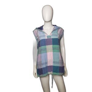 Angelique Hooded Pullover Womens Free Size Pastel Patchwork Plaid Sleeveless Top